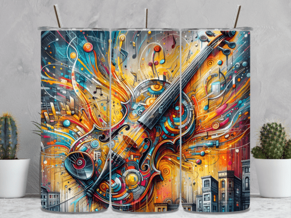 Abstract Colorful Violin Music Tumbler Design