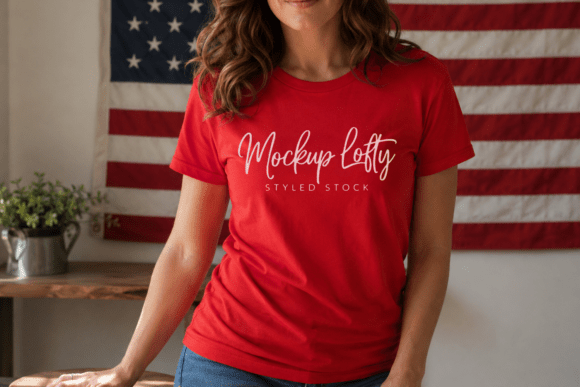 BC3001 Red 4th of July Female Mockup