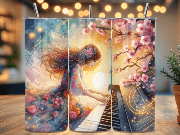 Cherry Blossom Girl Piano Anime Tumbler: A Fusion of Art and Functionality