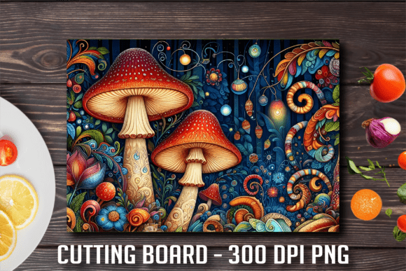 Colorful Folk Art Mushroom Cutting Board – A Unique Addition to Your Kitchen