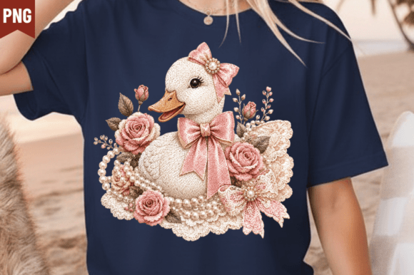 Coquette Duck Faux Yarn Floral PNG