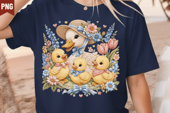 Cute Duck Family Faux Yarn Floral PNG