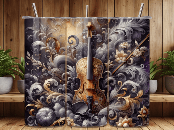 Elegant Gold Filigree Violin Tumbler Png
