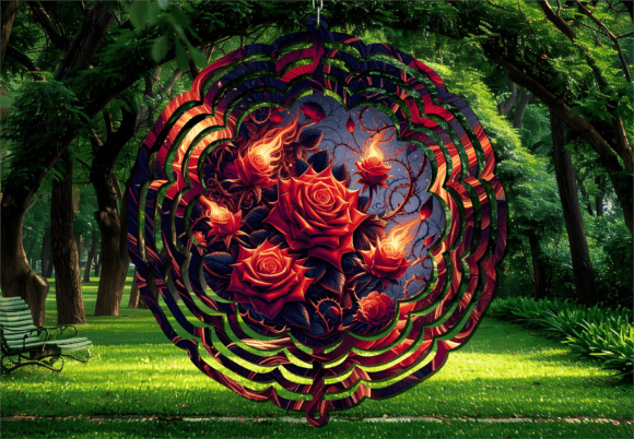 Fantasy Fire Flame Rose Wind Spinner
