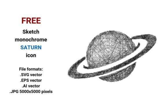 FREE Sketch Saturn Icon and FREE Sketch Black and White Saturn Icon
