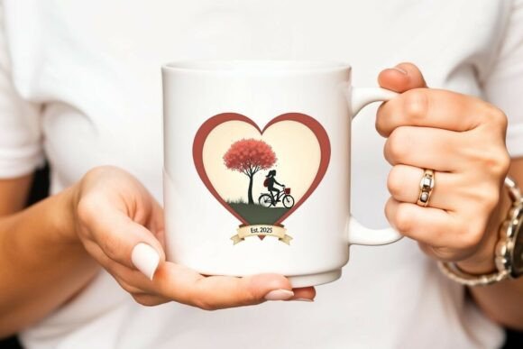 Heart‑Framed Bicycle Romance PNG Clipart