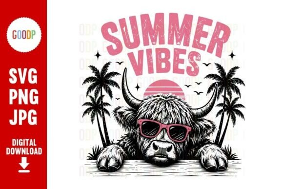 Highland Cow Summer Vibes PNG