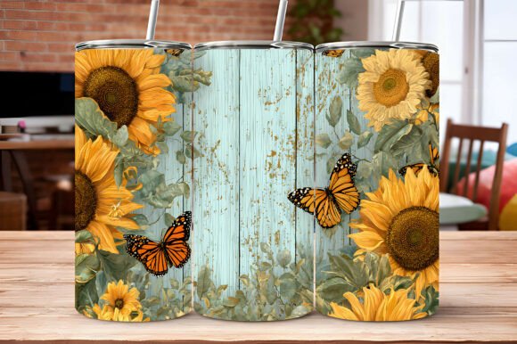 Rustic Sunflower Butterfly 20oz Tumbler