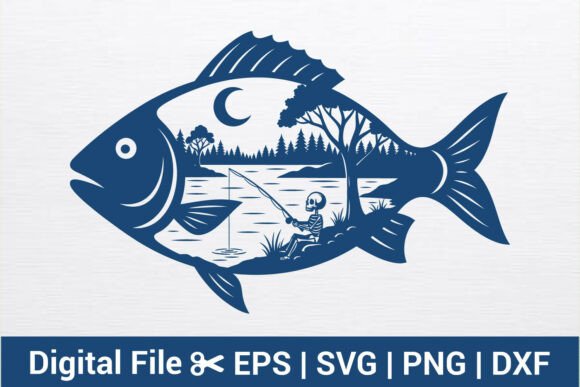 Skeleton Fishing Fish SVG Halloween PNG: A Versatile Design for Creative Projects